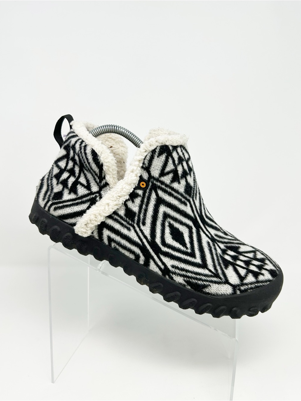 BOGS B-Moc Slipper Geo Sherpa Lined Pull-On Ankle Boots Black/White Size 11